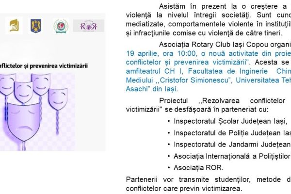 19 aprilie 2024 – Rezolvarea conflictelor și prevenirea victimizării