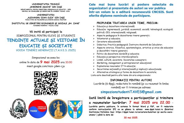 9 mai 2025 – T.A.V.E.S. 2025 – Simpozion pentru elevi și studenți